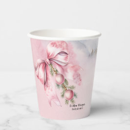 Watercolor Pink Bow with Baubles Baby Shower  Pappbecher
