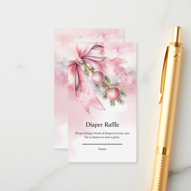 Watercolor Pink Bow with Baubles  Begleitkarte (Vorderseite/Rückseite Beispiel)