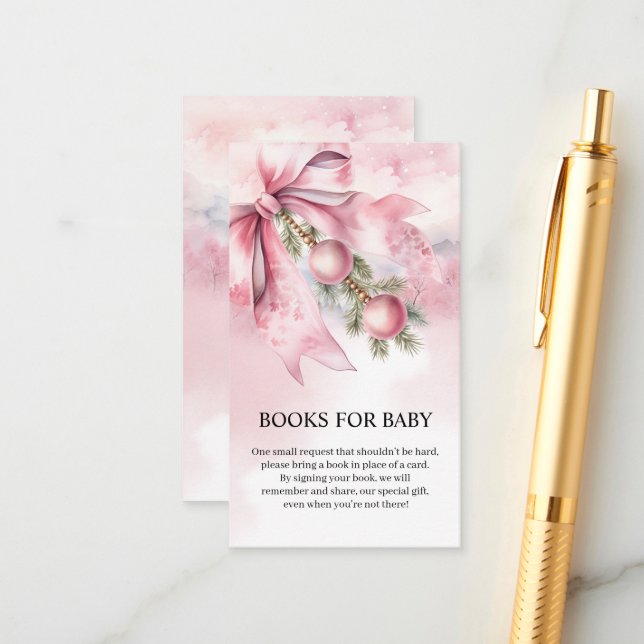 Watercolor Pink Bow with Baubles  Begleitkarte (Vorderseite/Rückseite Beispiel)