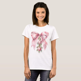 Watercolor Pink Bow with Baubles  T-Shirt