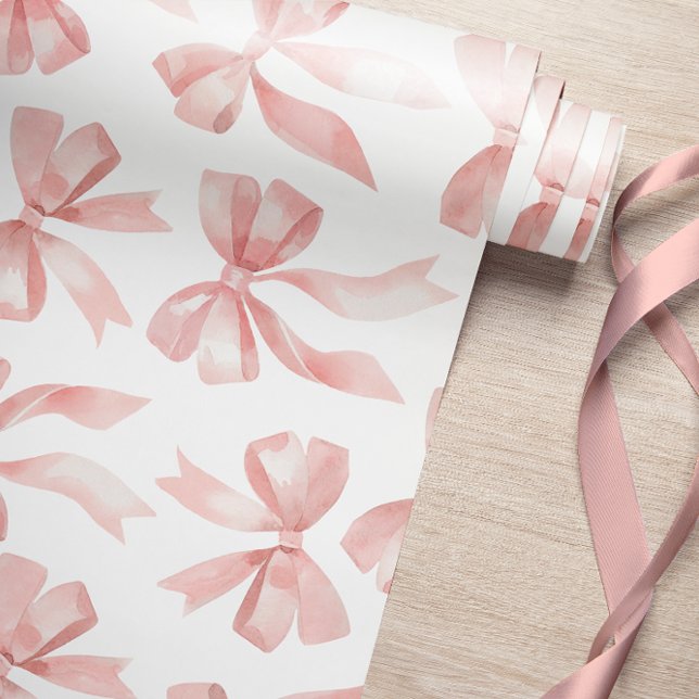 Watercolor Pink Bow Wrapping Paper Geschenkpapier (Von Creator hochgeladen)