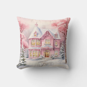 Watercolor Pink Christmas Art Throw Kissen