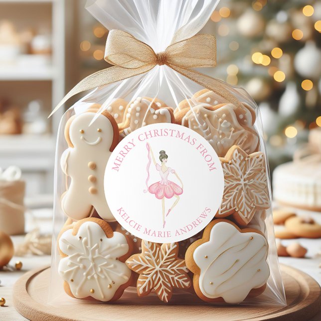Watercolor Pink Christmas Ballerina Geschenk Runder Aufkleber (Von Creator hochgeladen)