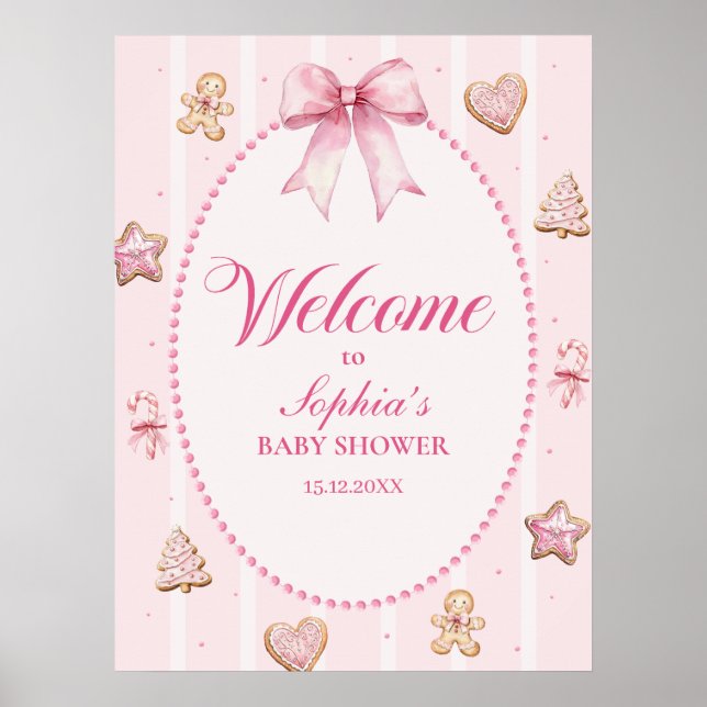Watercolor Pink Christmas Cookie Baby Shower Poster (Vorne)