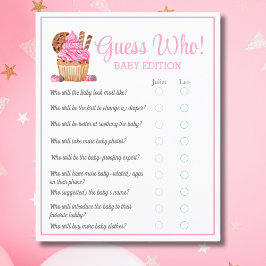 Watercolor Pink Cupcake Guess Who Baby Flyer