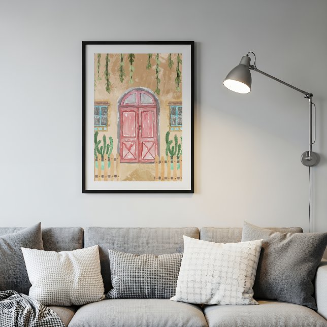 Watercolor Pink Door Rustic Facade Poster (Von Creator hochgeladen)