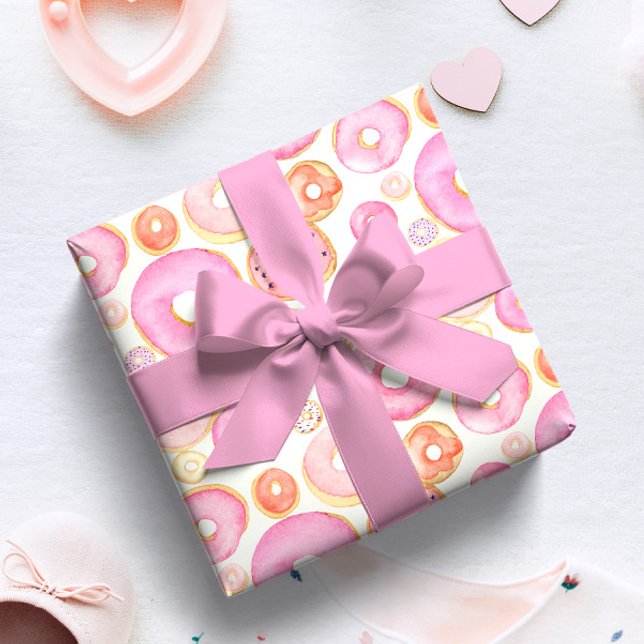 Watercolor Pink Doughnuts Baby Girl Shower Geschenkpapier (Von Creator hochgeladen)