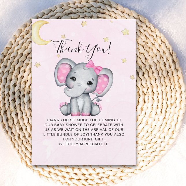Watercolor Pink Elephant Baby shower girl Dankeskarte (Von Creator hochgeladen)