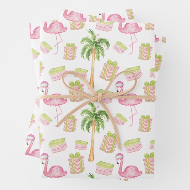Watercolor Pink Flamingo Beach Christmas Geschenkpapier Set (Beispiel)
