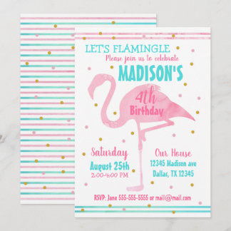 Watercolor Pink Flamingo Einladung zum Geburtstag