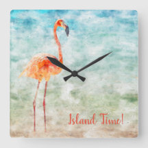 Watercolor Pink Flamingo Tropical Island Time