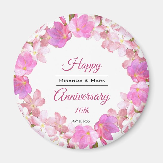 Watercolor Pink Floral Anniversary Wreath Magnet (Vorne)