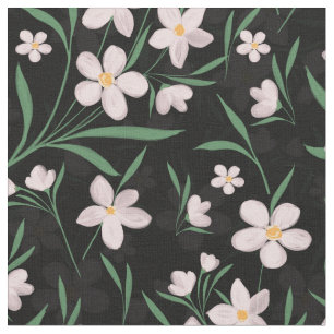 Watercolor Pink Floral Botanisches Schwarzes Muste Stoff