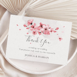 Watercolor Pink Floral Cherry Blossom Wedding Dankeskarte