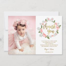 Watercolor Pink Floral Gold Geburtstag Vielen Dank Karte