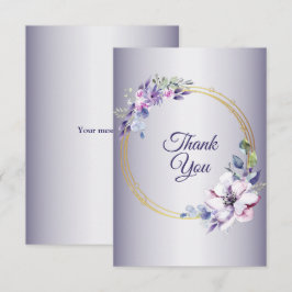 Watercolor Pink Floral Golden Purple Wedding Dankeskarte