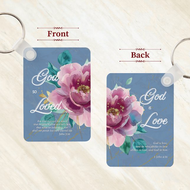 Watercolor Pink Floral John 3 16 Christlich Schlüsselanhänger (Von Creator hochgeladen)
