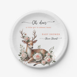 Watercolor Pink Floral oh deer baby shower Pappteller