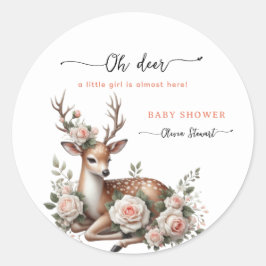 Watercolor Pink Floral oh deer baby shower Runder Aufkleber