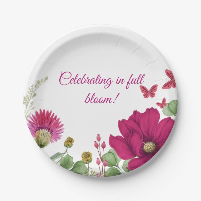 Watercolor Pink Floral Party Plate Pappteller (Vorderseite)
