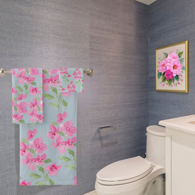 Watercolor Pink Floral Pattern Badhandtuch Set (Von Creator hochgeladen)
