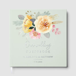 Watercolor Pink Floral Script Wedding Silver Gästebuch