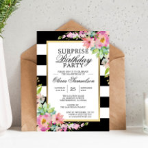 Watercolor Pink Floral SURPRISE Geburtstagsparty