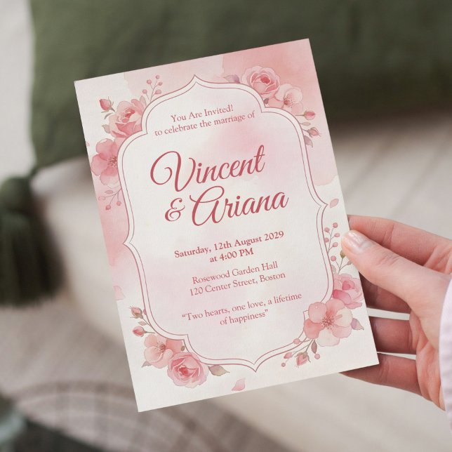 Watercolor Pink Floral Wedding Invitation Einladung (Von Creator hochgeladen)