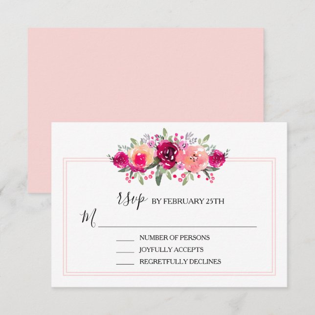 Watercolor Pink Floral Wedding RSVP Card (Vorne/Hinten)