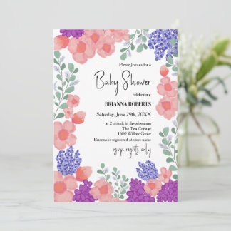 Watercolor Pink Flower Baby Shower Einladung