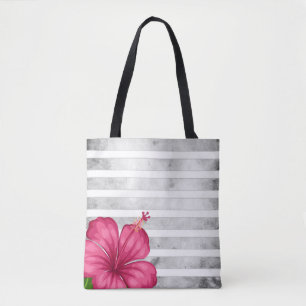 Watercolor Pink Flower in Black and White Stripe