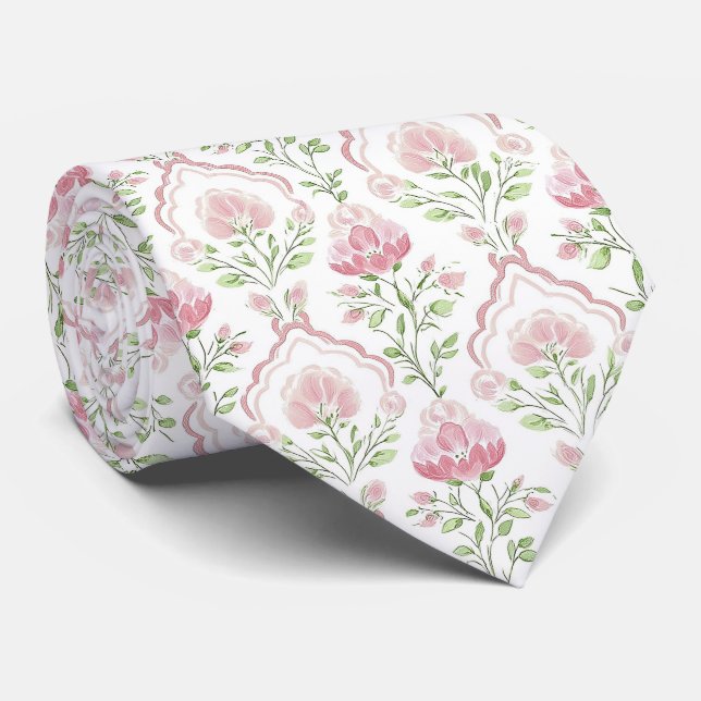 Watercolor pink flowers neck tie krawatte (Gerollt)