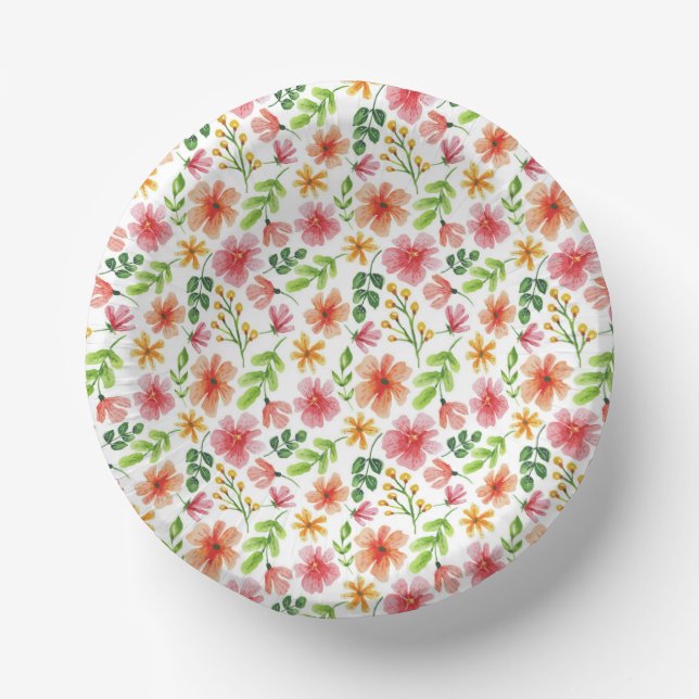 Watercolor Pink Flowers Pattern-69677 Pappteller (Vorderseite)