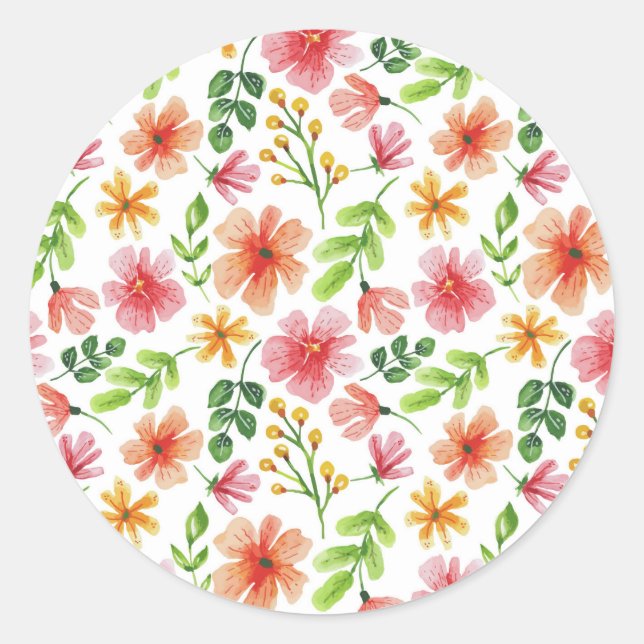 Watercolor Pink Flowers Pattern-69677 Runder Aufkleber (Vorderseite)