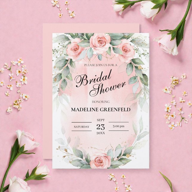 Watercolor Pink Flowers Wedding Bridal Shower Einladung (Von Creator hochgeladen)