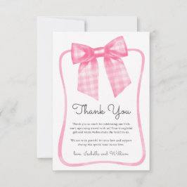 Watercolor Pink Gingham Bow Baby Shower Dankeskarte