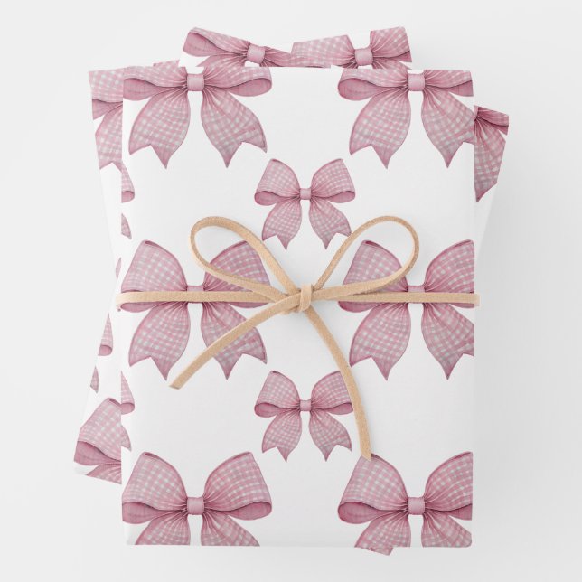 Watercolor Pink Gingham Bow Geschenkpapier Set (Beispiel)