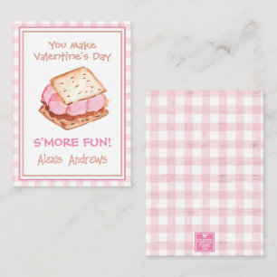 Watercolor Pink Gingham S'mores Valentine's Cards Mitteilungskarte