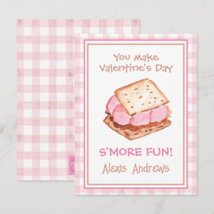 Watercolor Pink Gingham S'mores Valentine's Cards Postkarte