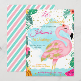 Watercolor Pink Glitzer Flamingo Birthday Einladun Einladung