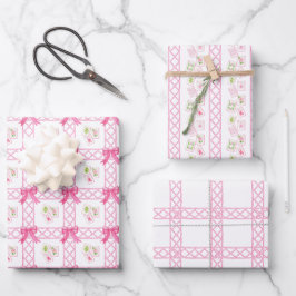 Watercolor Pink & Green Bow Mahjong Geschenkpapier Set