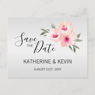 Watercolor Pink Grey Floral Hochzeit SPEICHERN DAS Ankündigungspostkarte