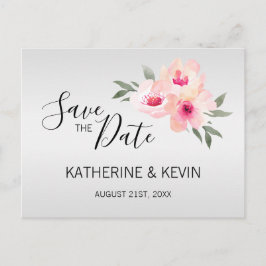 Watercolor Pink Grey Floral Hochzeit SPEICHERN DAS Ankündigungspostkarte