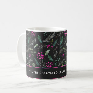 Watercolor Pink Holly Christmas Kaffeetasse
