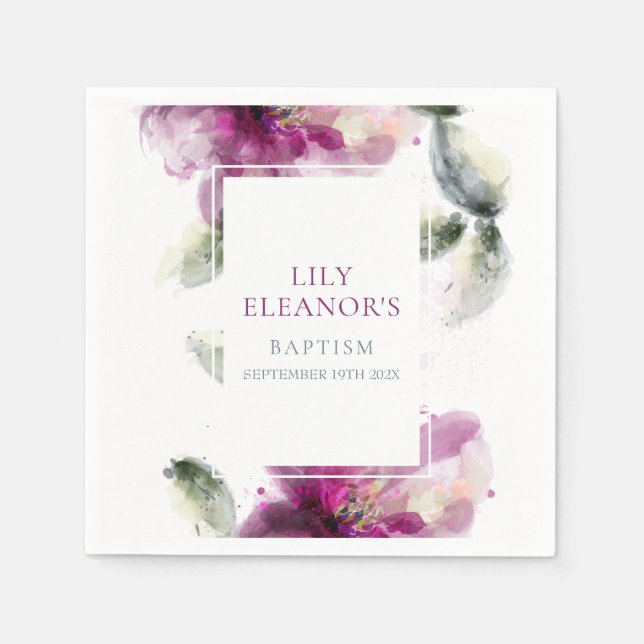 Watercolor Pink Lily Taufe Christening Serviette (Vorderseite)