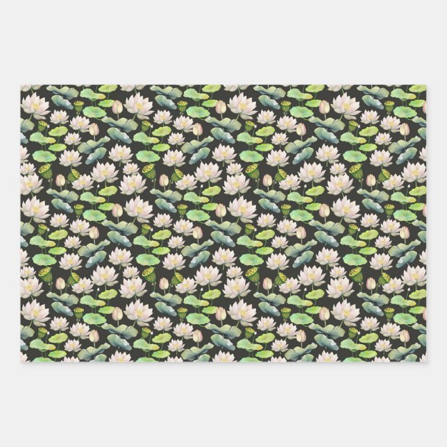 Watercolor Pink Lotus Seamless Pattern Geschenkpapier Set (Vorderseite)