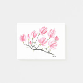 Watercolor Pink Magnolia Nature Botanical Floral Post-it Klebezettel