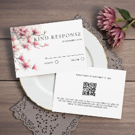 Watercolor Pink Magnolia QR Code Wedding RSVP Karte