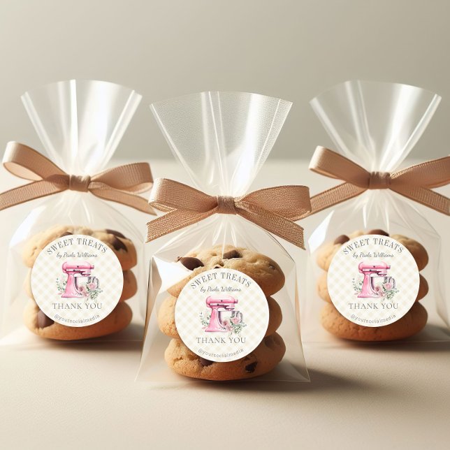 Watercolor Pink Mixer Bäckerei Danke Runder Aufkleber (Von Creator hochgeladen)