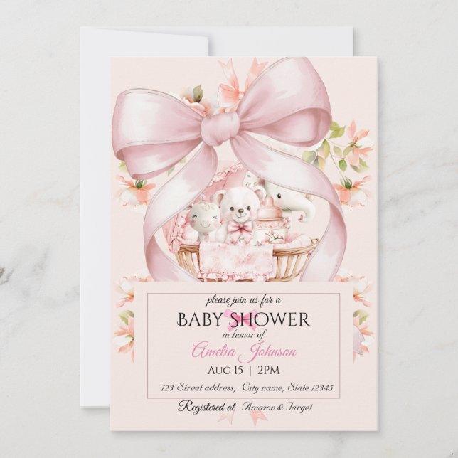 Watercolor Pink Nursery Baby Shower Invitation Einladung (Vorderseite)